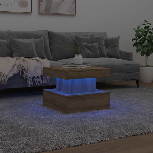 Маса за кафе с LED осветление, дъб артизан, 50x50x40 см