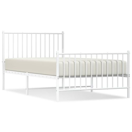 Метална рамка за легло с горна и долна табла, бяла, 100x190 см