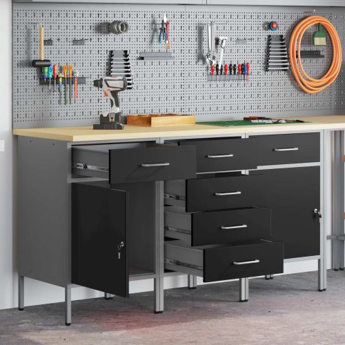 Работен кабинет с чекмедже 3 бр. Черен и Сив 150 x 55 x 85 см