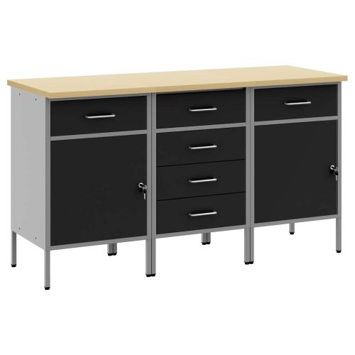 Работен кабинет с чекмедже 3 бр. Черен и Сив 150 x 55 x 85 см
