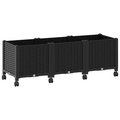 Градинска саксия с колела Черно 120 x 40 x 44 см ПП