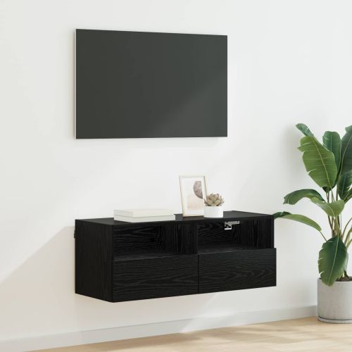 TV стенен шкаф 80 x 30 x 30 см Черния дъб Инженерна дървесина