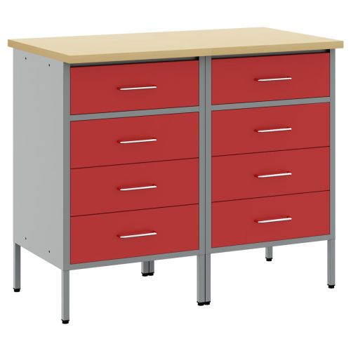Работен кабинет с чекмедже 2 бр. Червен и сив 100 x 55 x 85 см