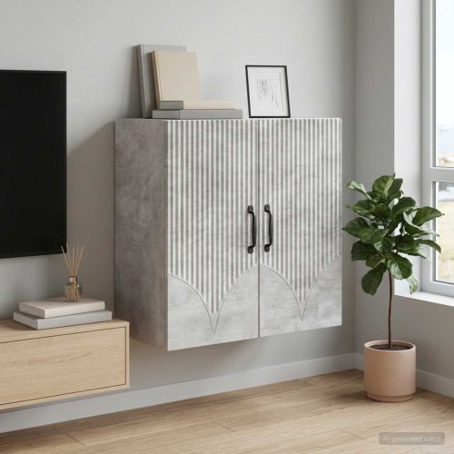 Стенно шкафче 59 x 31 x 60 см Инженерна дървесина Бетонно сиво
