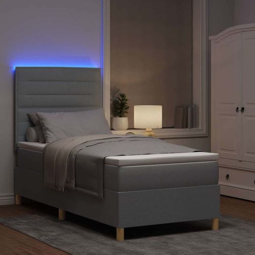 LED кутия за пружини с легло Светлосиво 100 x 200 cm текстил