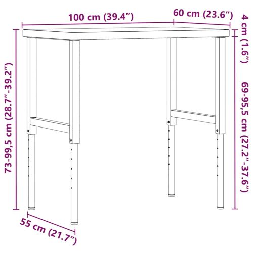 Работна маса 100x60x(73-99,5) см масивно дърво дъб правоъгълна