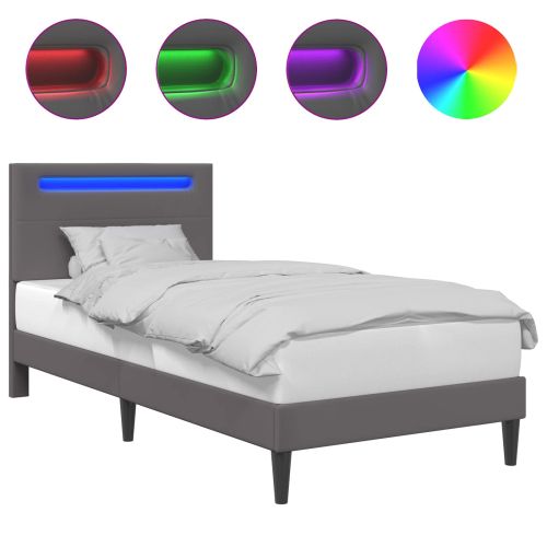 Рамка за легло с LED ленти Сиво 90 x 190 cm Изкуствена