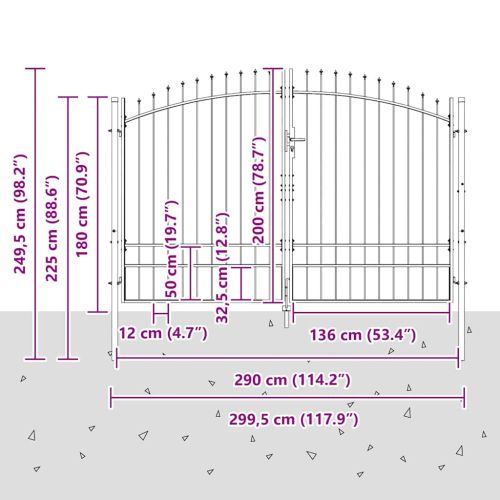 Двойна порта WOERDEN 299,5 x 249,5 см Стомана Сиво С ключалка