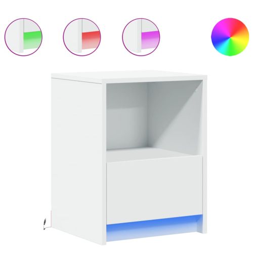Нощни шкафчета с LED, 2 бр, бяло, инженерна дървесина