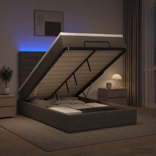 Отоман с матрак и LED с таблото Тъмносиво 120 x 200 cm Текстил