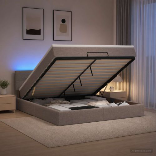 Отоман с матрак и LED с LED ленти Таупе 140 x 200 cm Текстил