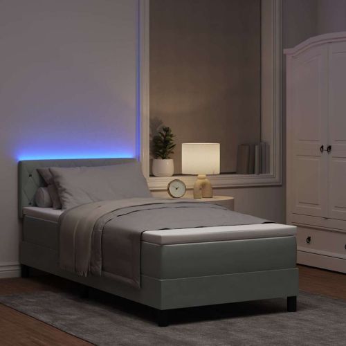 LED кутия за пружини с легло Светлосиво 90 x 200 cm Кадифе
