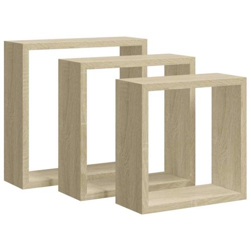 Стенни кубични рафтове, 3 бр, дъб сонома, 26x15x26 см