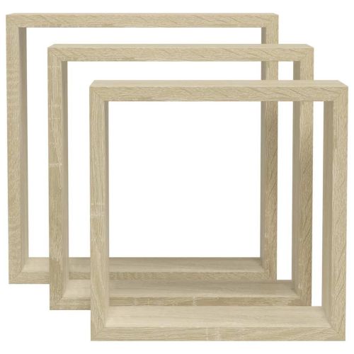 Стенни кубични рафтове, 3 бр, дъб сонома, 26x15x26 см