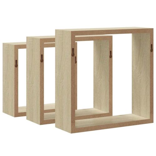 Стенни кубични рафтове, 3 бр, дъб сонома, 26x15x26 см