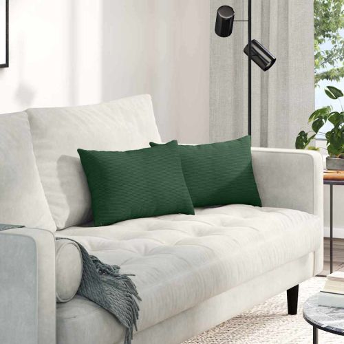 Диван възглавници 2 pcs Тъмен зелен 50 x 30 cm Кордюрова тъкан