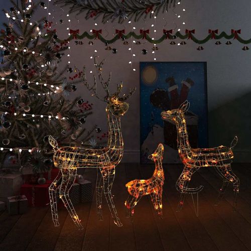 Акрилна коледна украса семейство елени, 300 LED, цветна