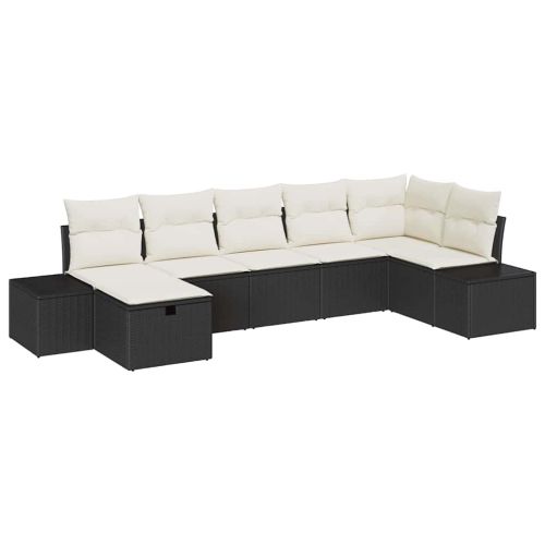 Градински Софа Комплект 7 бр. Черно полиратан