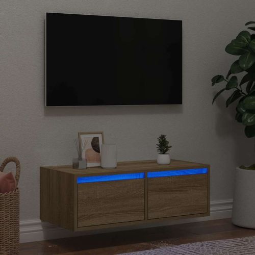 ТВ шкаф с LED осветление, дъб сонома, 75x35,5x25 см