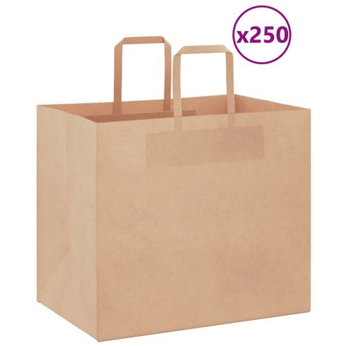 Хартиени торбички 250 бр с дръжки кафяви 32x22x28 см