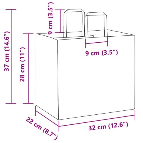 Хартиени торбички 250 бр с дръжки кафяви 32x22x28 см
