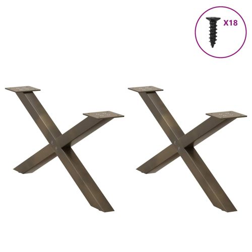 Крака за масичка за кафе, X-образни, 2 бр., естествена стомана, 70 x (30-31) см, стомана