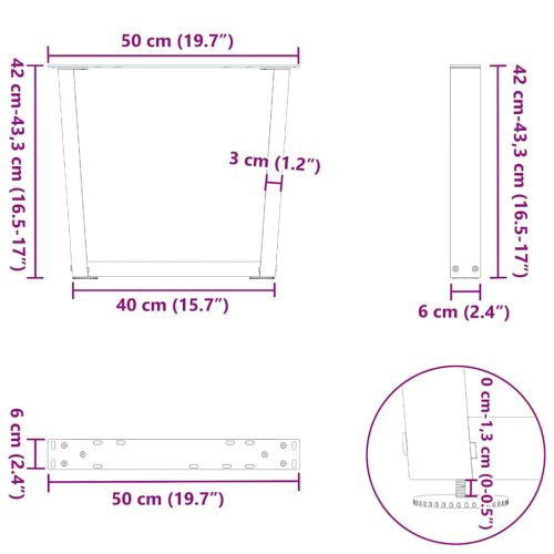 Крака за масичка за кафе, V-образни, 2 бр., естествена стомана, 50 x (42-43,3) см, стомана