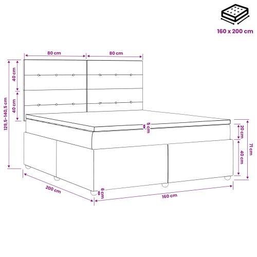 Континентално легло с матрак Черно 160 x 200 cm Кадифе