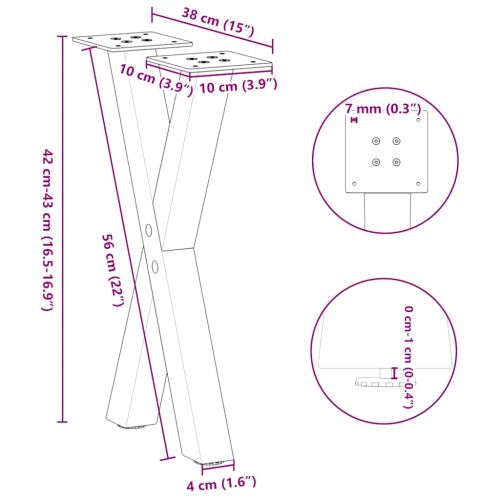 Крака за масичка за кафе, X-образни, 2 бр., антрацит, 38 x (42-43) см, стомана