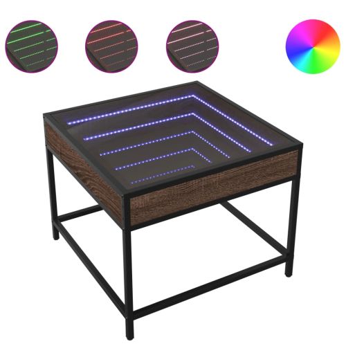 Маса за кафе с Infinity LED, кафяв дъб, 50x50x41 см
