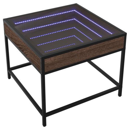 Маса за кафе с Infinity LED, кафяв дъб, 50x50x41 см