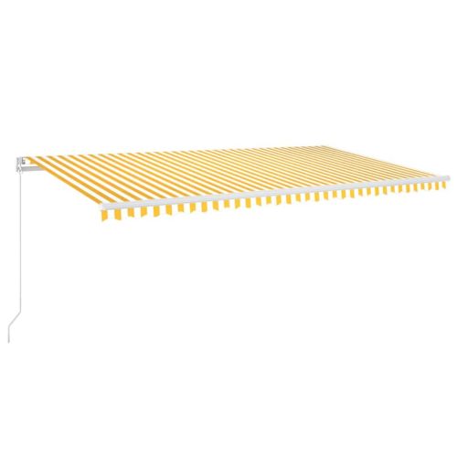 Ръчно прибиращ се сенник с LED, 600x300 см, жълто и бяло