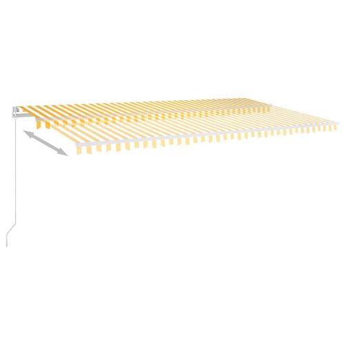 Ръчно прибиращ се сенник с LED, 600x300 см, жълто и бяло