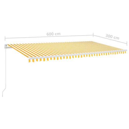 Ръчно прибиращ се сенник с LED, 600x300 см, жълто и бяло