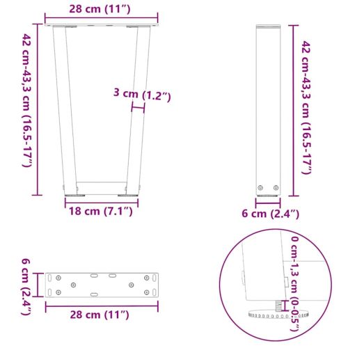 Крака за масичка за кафе, V-образна, 2 бр., антрацит, 28 x (42-43,3) см, стомана
