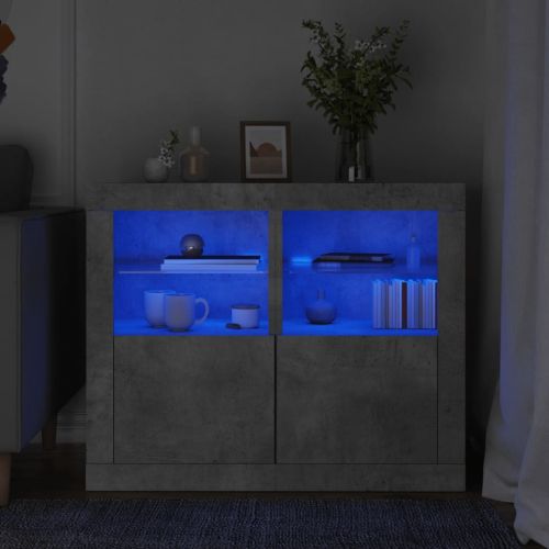 Странични шкафчета с LED, 2 бр, бетонно сиво, инженерно дърво