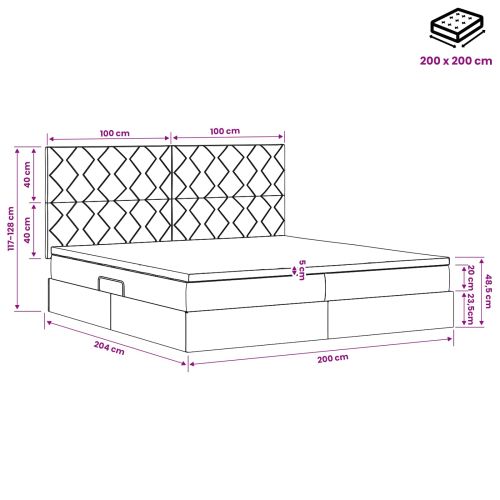 Легло с място за съхранение и матрак Тъмносиво 200 x 200 cm