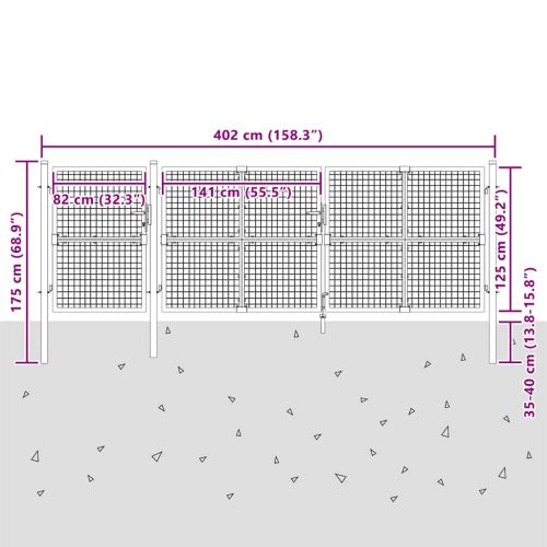 Градинска мрежеста порта, зелена, 400x125 см, поцинкована стомана