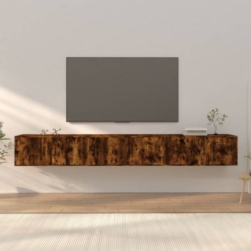 ТВ шкафове със стенен монтаж, 3 бр, опушен дъб, 100x34,5x40 см