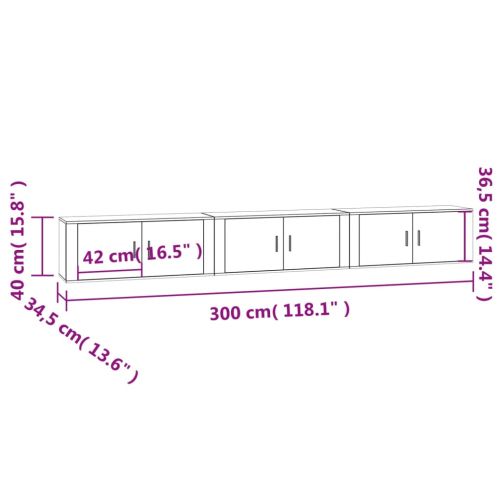 ТВ шкафове със стенен монтаж, 3 бр, опушен дъб, 100x34,5x40 см