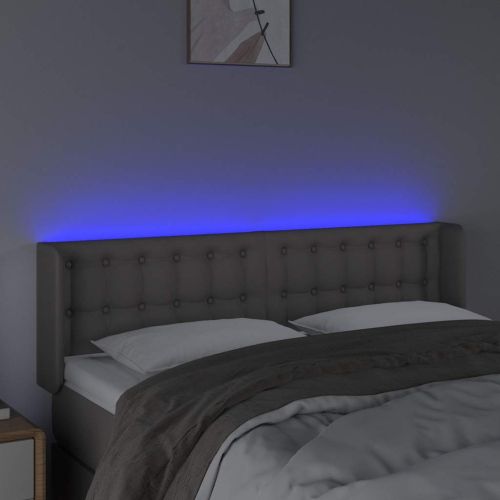 LED горна табла за легло, сива, 147x16x78/88см, изкуствена кожа