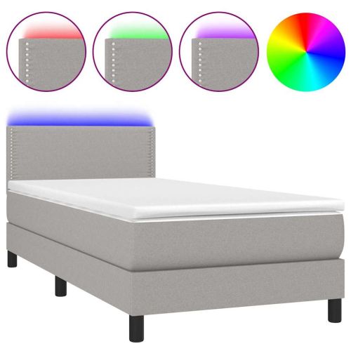 Боксспринг легло с матрак и LED, светлосиво, 90x200 см, плат