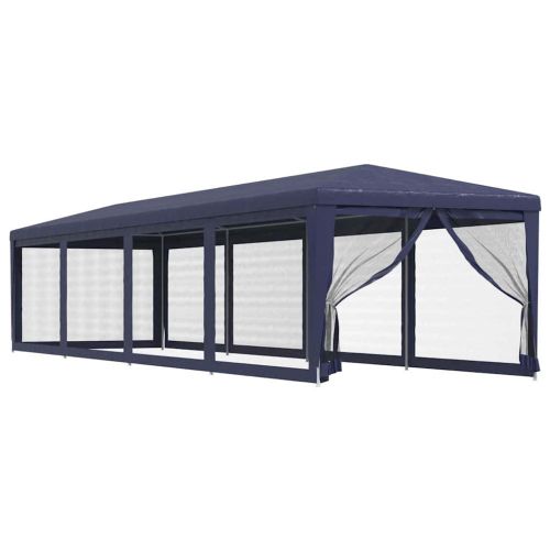 Парти палатка с 10 мрежести странични стени, синя, 3x12 м, HDPE