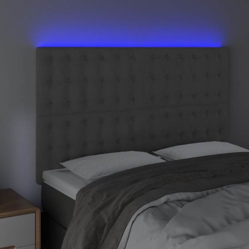 LED горна табла за легло, тъмносива, 144x5x118/128 см, кадифе