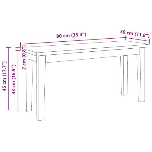 Пейка 90 cm Бяла масивна дървесина Гума