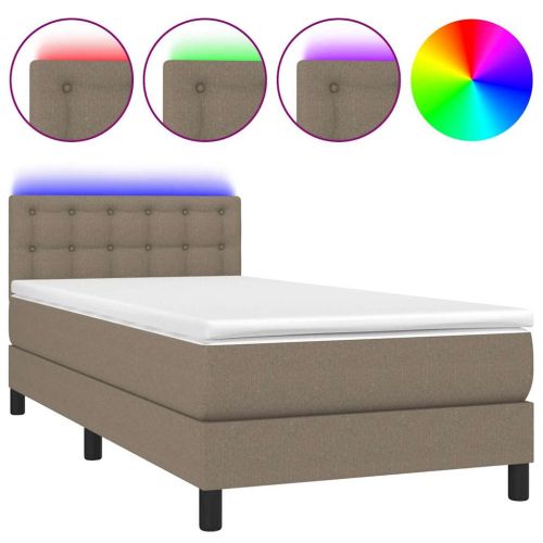 Боксспринг легло с матрак и LED, таупе, 90x190 см, плат