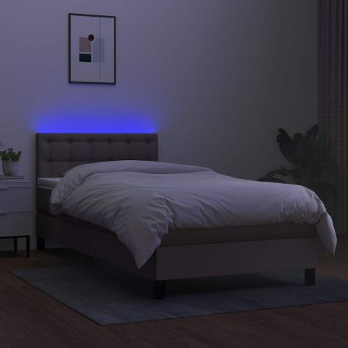Боксспринг легло с матрак и LED, таупе, 90x190 см, плат