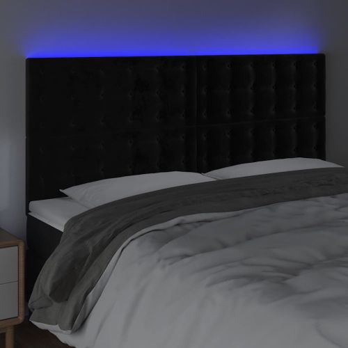 LED горна табла за легло, черна, 160x5x118/128 см, кадифе
