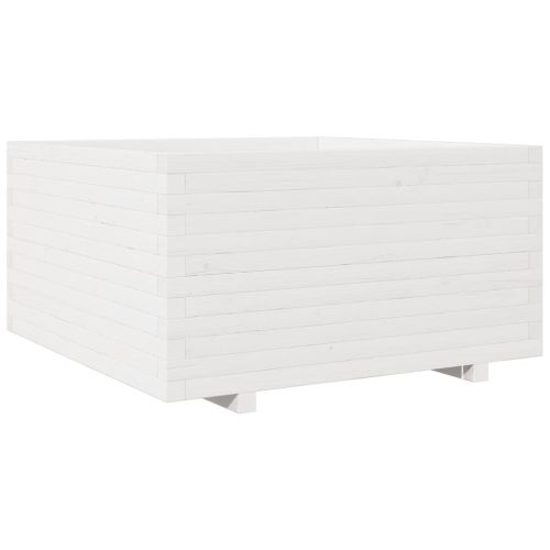 Градински сандък, бял, 90x90x49,5 см, масивна борова дървесина
