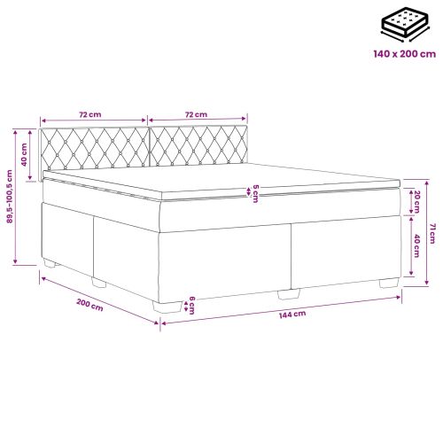 Континентално легло с матрак Светлосиво 140 x 200 cm Кадифе